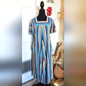 Vintage 70s chevron multicolored rainbow dress